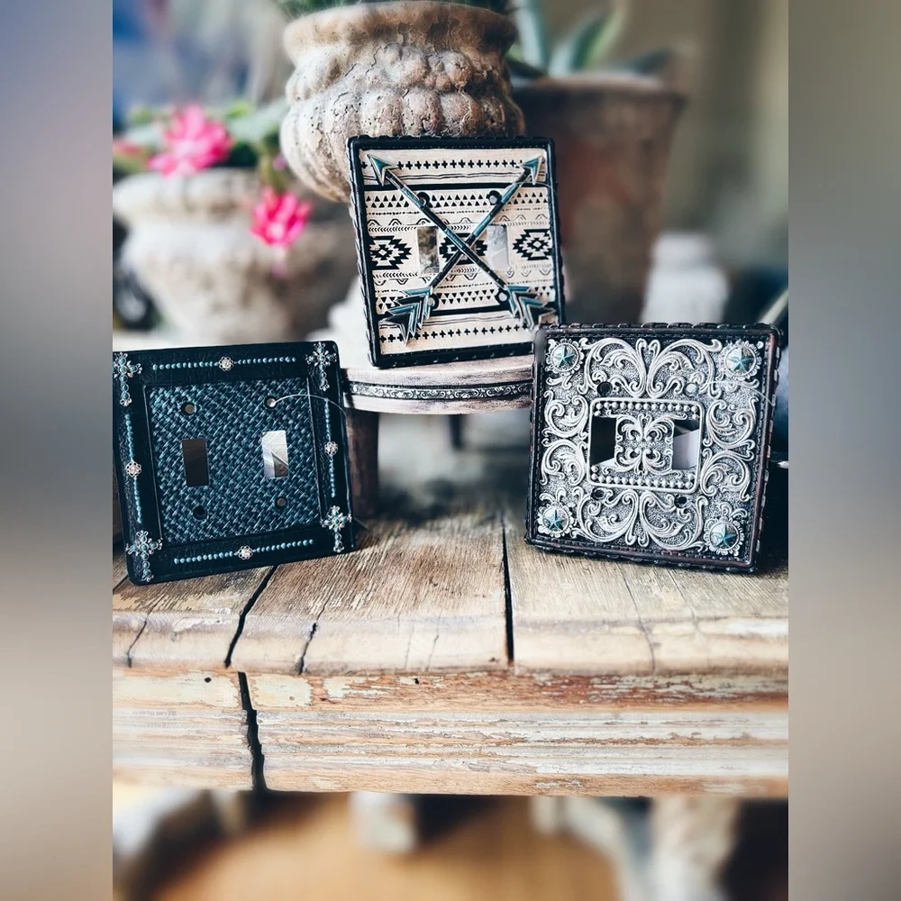 Western Tooled Light Switch Cover Plate Aztec Boho Choice of  A,B or C